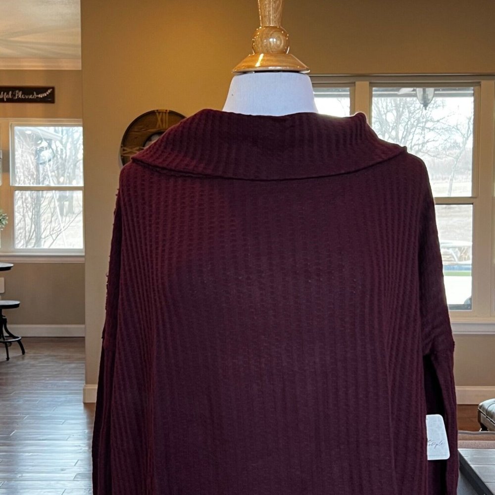 NWT Free People Sweater XS Oversized Cowl Neck Draped Tunic Top Date Night Wine - Picture 7 of 13